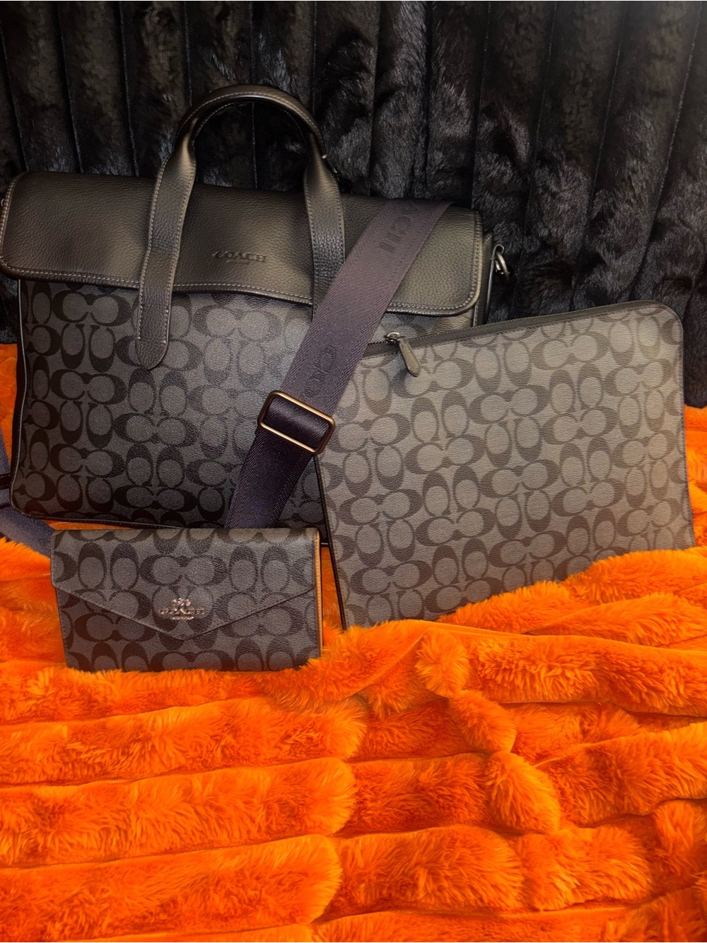 Coach Signature Briefcase with IPad/laptop case, and large Envelope Wallet.